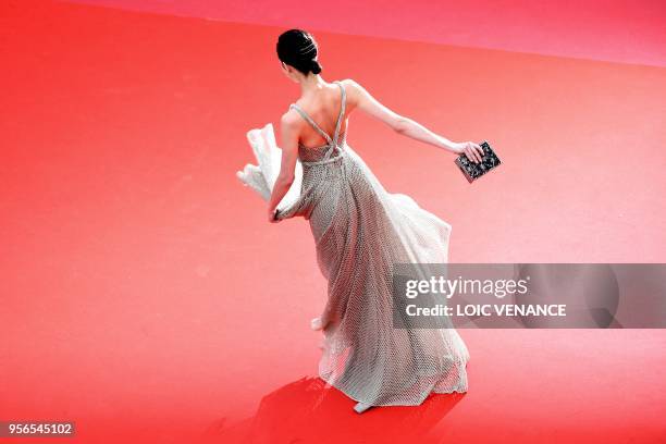 Japanese model Kiko Mizuhara poses as she arrives on May 9, 2018 for the screening of the film "Yomeddine" at the 71st edition of the Cannes Film...