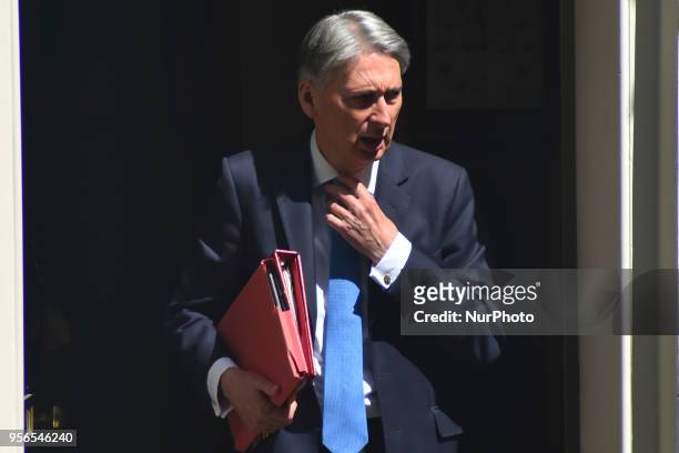 British Chancellor of the Exchequer Philip Hammond leaves Downing Street ahead to the House of Commons, to attend the weekly Prime Minister Questions...