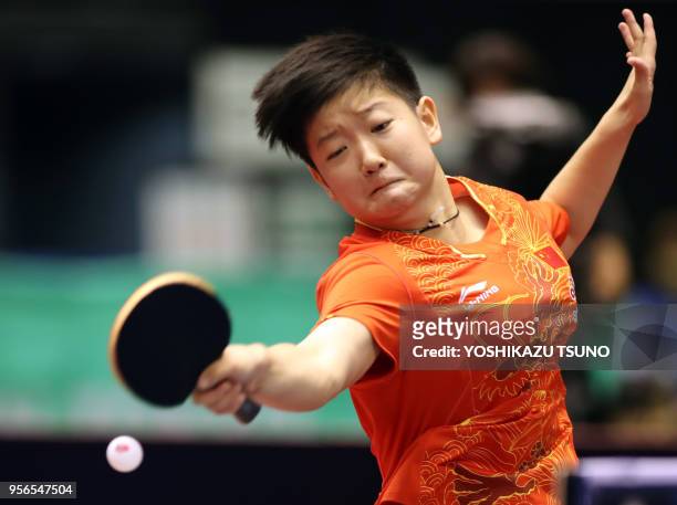 Chinese table tennis player Sun Yingsha returns the ball against her compatriot Chen Meng during women's singles final of the ITTF World Tour...
