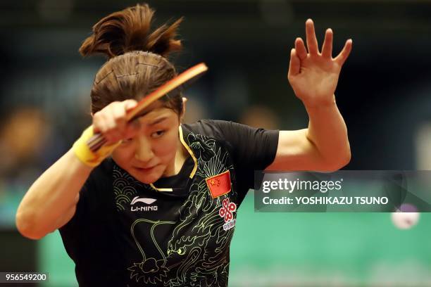 Chinese table tennis player Chen Meng returns the ball against her compatriot Sun Yingsha during women's singles final of the ITTF World Tour...