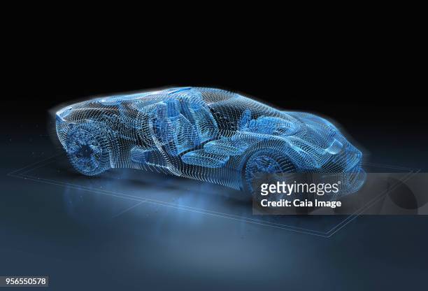 Computer generated image of blue, luxury sports car