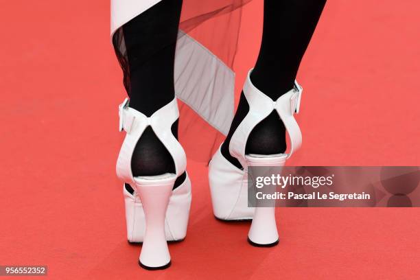 Singer Li Yuchun , shoe detail, attends the screening of "Yomeddine" during the 71st annual Cannes Film Festival at Palais des Festivals on May 9,...