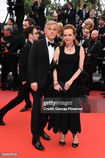 Actor Christoph Waltz and artistic Director and Co-President of Chopard Caroline Scheufele attend the screening of "Yomeddine" during the 71st annual...