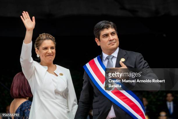 Carlos Alvarado elected President of Costa Rica and first lady Claudia Dobles greet during Inauguration Day of Costa Rica elected President Carlos...