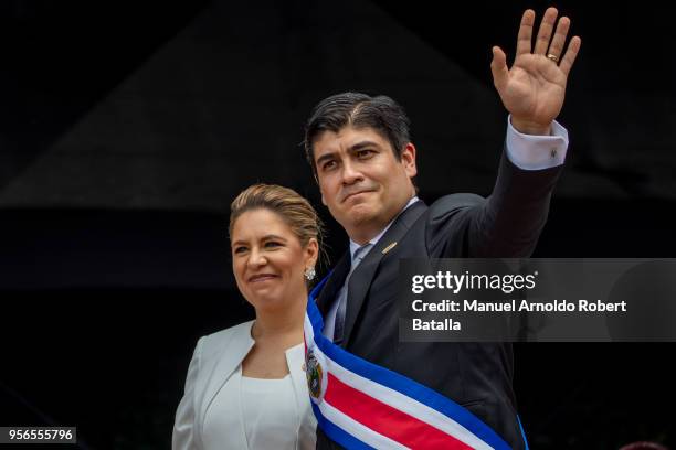 Carlos Alvarado elected President of Costa Rica and first lady Claudia Dobles greet during Inauguration Day of Costa Rica elected President Carlos...