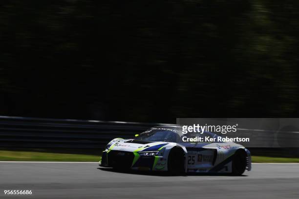 The Sainteloc Racing Audi R8 of Simon Gachet and Christopher Haase drives during the Blancpain GT Series Sprint Cup at Brands Hatch on May 6th, 2018...
