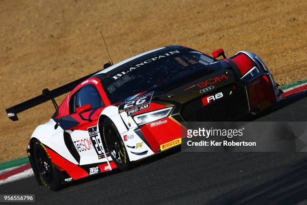 The Sainteloc Racing Audi R8 of Nyls Stievenart and Markus Winklehock during the Blancpain GT Series Sprint Cup at Brands Hatch on May 6th, 2018 in...