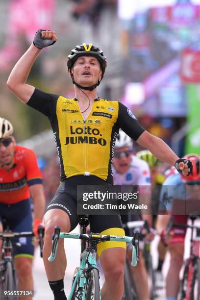 Arrival / Enrico Battaglin of Italy and Team LottoNL-Jumbo Celebration / Giovanni Visconti of Italy and Team Bahrain-Merida / Jose Goncalves of...