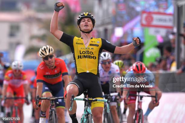 Arrival / Enrico Battaglin of Italy and Team LottoNL-Jumbo Celebration / Giovanni Visconti of Italy and Team Bahrain-Merida / Jose Goncalves of...