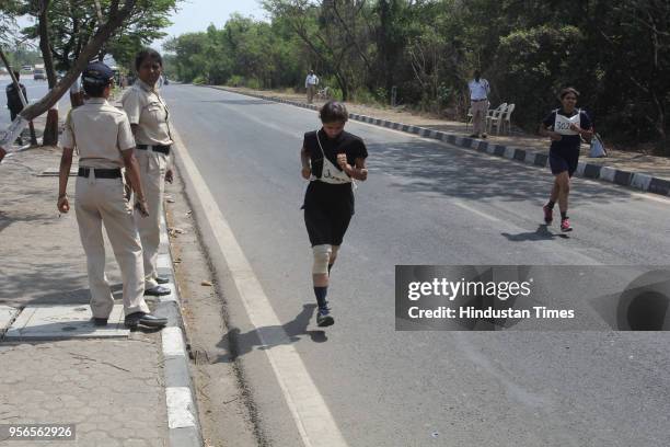 Women aspirants take part in 800m run during Maharashtra police recruitment drive held from 7th May to 9th May 2018 on service road at Bhandup...