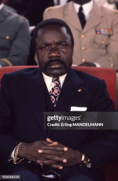 Portrait de Jean-Bedel Bokassa, le Président de la République centrafricaine, lors de la convention de Lomé, en février 1975, Togo.