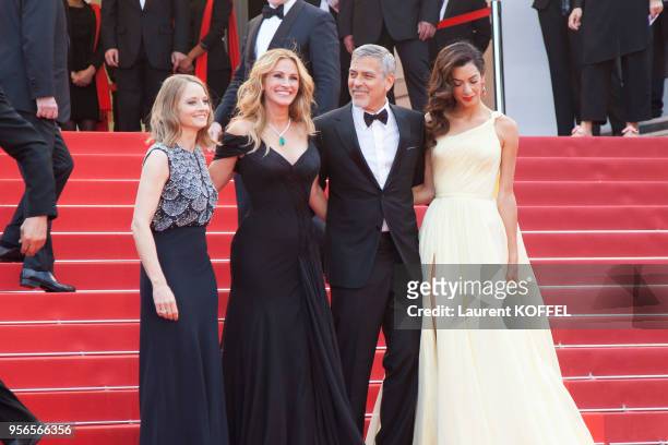 Jodie Foster, Julia Roberts, George Clooney and his wife Amal Clooney attend the 'Money Monster' premiere during the 69th annual Cannes Film Festival...