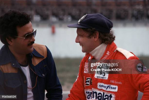 Le pilote autrichien Niki Lauda pendant le Grand Prix d'Allemagne de Formule 1 sur le circuit d'Hockenheim, en août 1977, Allemagne.