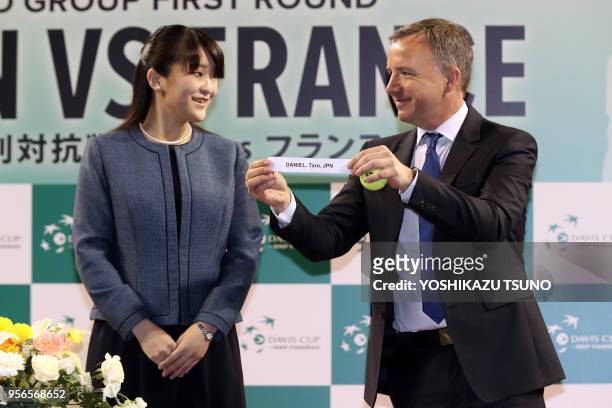 Japan's Princess Mako attends a drawing event of the Davis Cup World Group first round tennis matches between Japan and France which will be held...