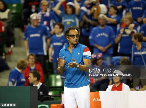 Le capitaine de l'équipe de France de coupe Davis Yannick Noah lors de la confrontation avec le Japon le 3 février 2017 à Tokyo, Japon.