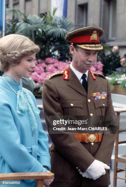 Le grand-duc Jean de Luxembourg et sa fille Marie-Astrid de Luxembourg lors d'une cérémonie, à Luxembourg, en mai 1978. Luxembourg.