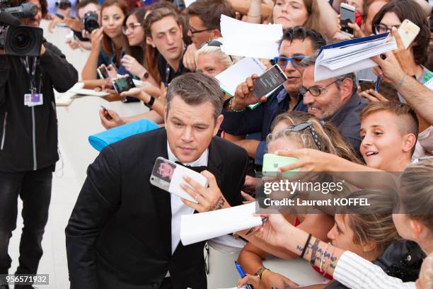 Matt Damon walks the red carpet ahead of the 'Suburbicon' screening during the 74th Venice Film Festival at Sala Grande on September 2, 2017 in...