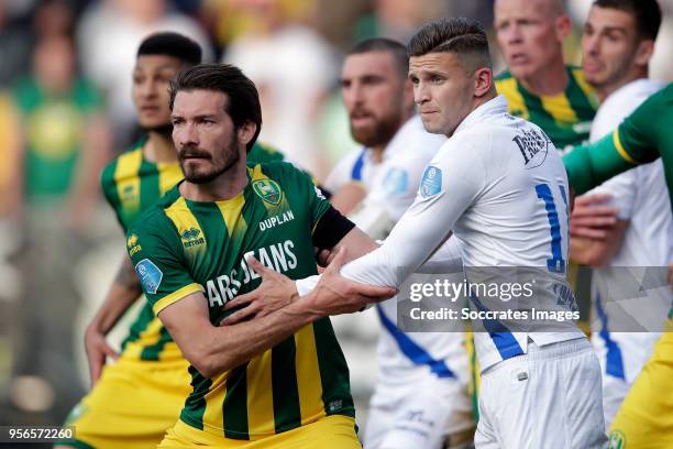 Edouard Duplan of ADO Den Haag, Bryan Linssen of Vitesse during the Dutch Eredivisie match between Vitesse v ADO Den Haag at the GelreDome on May 12,...