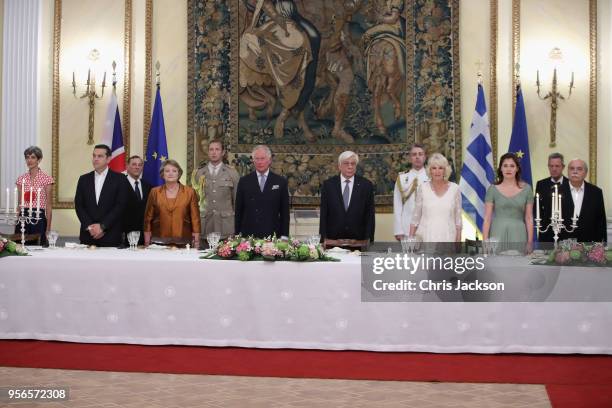 Greek prime minister Alexis Tsipras, Vlassia Pavlopoulou, Prince Charles, Prince of Wales, President of Greece Prokopis Pavlopoulos, Camilla, Duchess...