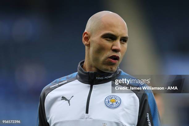 Yohan Benalouane of Leicester City during the Premier League match between Leicester City and Arsenal at The King Power Stadium on May 9, 2018 in...