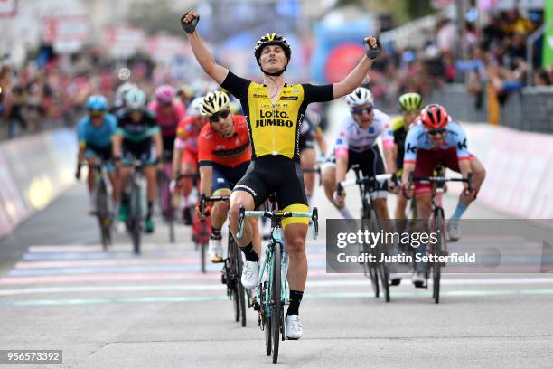 Arrival / Enrico Battaglin of Italy and Team LottoNL-Jumbo / Celebration / Giovanni Visconti of Italy and Team Bahrain-Merida / Jose Goncalves of...