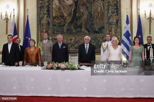 Greek prime minister Alexis Tsipras, Vlassia Pavlopoulou, Prince Charles, Prince of Wales, President of Greece Prokopis Pavlopoulos, Camilla, Duchess...