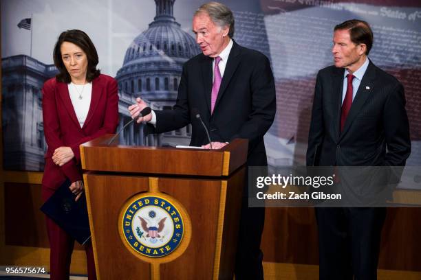 Sen. Ed Markey speaks during a news conference on a petition to force a vote on net neutrality on Capitol Hill in Washington, DC. Also pictured are...