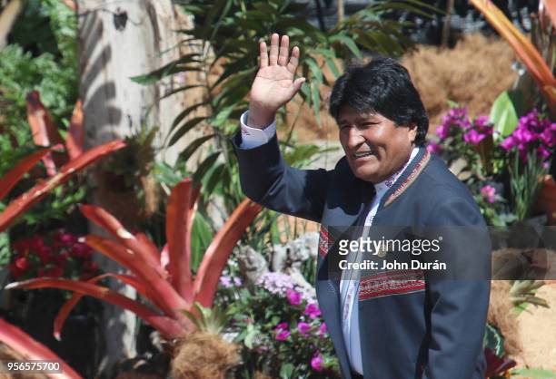 President of Bolivia Evo Morales arrives to Plaza de la Democracia for the inauguration day of President of Costa Rica Carlos Alvarado on May 08,...