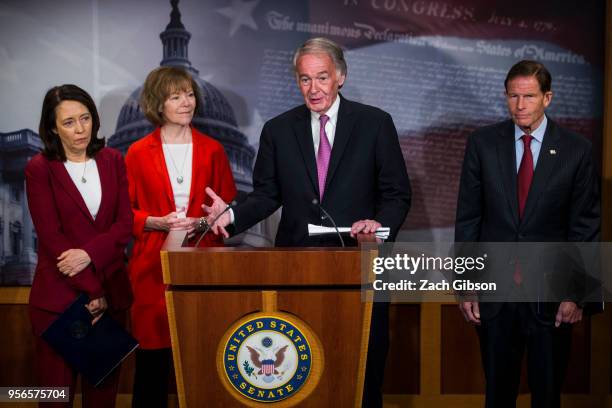 Sen. Ed Markey speaks during a news conference on a petition to force a vote on net neutrality on Capitol Hill in Washington, DC. Also pictured are...