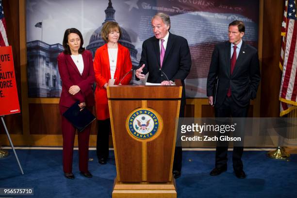 Sen. Ed Markey speaks during a news conference on a petition to force a vote on net neutrality on Capitol Hill in Washington, DC. Also pictured are...