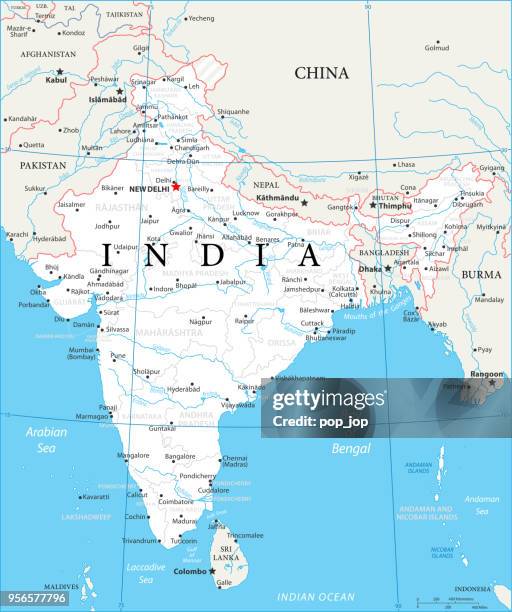 map of india - vector - bhutan map stock illustrations