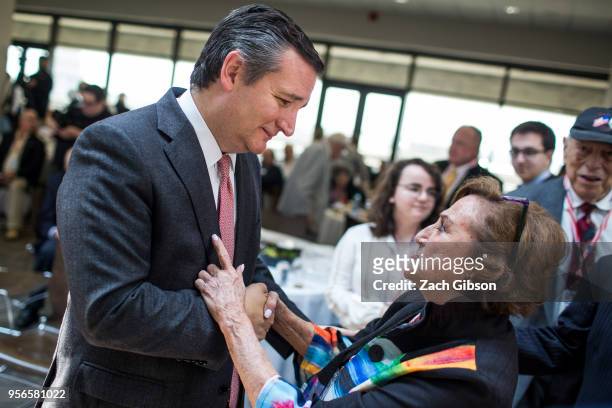 Sen. Ted Cruz speaks to Dee Dee Fein of Cherry Hill, N.J. On Capitol Hill in Washington, DC. Ted Cruz delivered remarks during an event hosted by the...