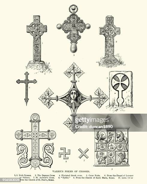 ancient symbols, various forms of crosses - cross pattern stock illustrations