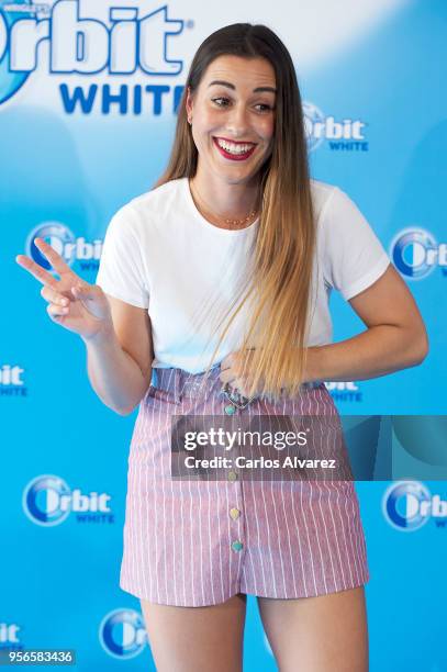 Paula Gonu attends 'Buscamos La Sonrisa Orbit White' competition at Club Allard restaurant on May 9, 2018 in Madrid, Spain.