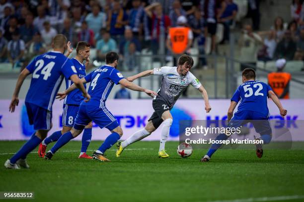 Vagiz Galiulin of FC Tosno controls the ball during Russian Cup Final match between FC Tosno and Fc Avangard at Volgograd Arena on May 9, 2018 in...