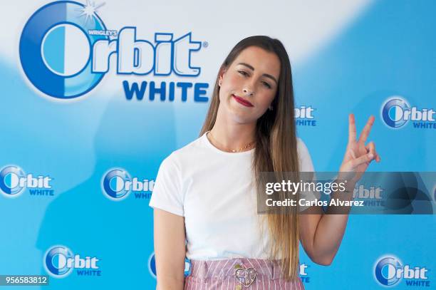 Paula Gonu attends 'Buscamos La Sonrisa Orbit White' competition at Club Allard restaurant on May 9, 2018 in Madrid, Spain.