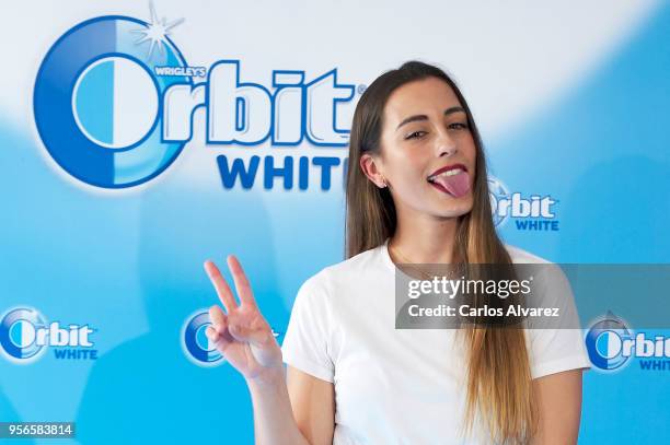 Paula Gonu attends 'Buscamos La Sonrisa Orbit White' competition at Club Allard restaurant on May 9, 2018 in Madrid, Spain.