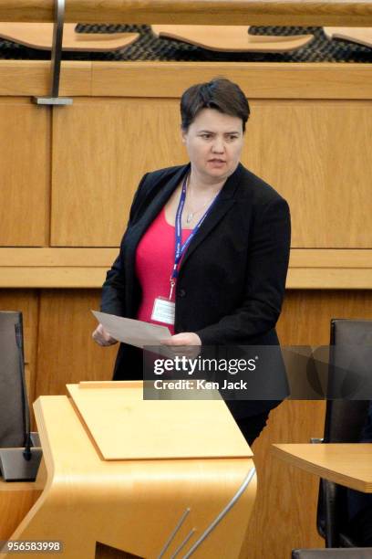 May 9: Scottish Conservative leader Ruth Davidson prepares to take her seat for Decision Time following Scottish Labour debates on NHS Tayside and...