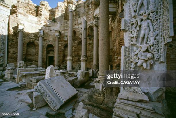 Ruines antiques de la cité romaine Leptis Magna dans les années 1980 à Sabratha en Libye.