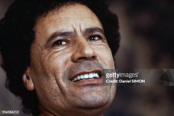 Portrait du guide de la révolution Mouammar Kadhafi dans les années 1980 en Libye.