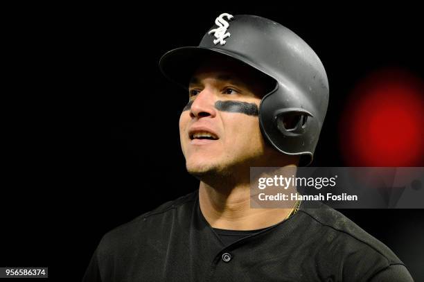 Avisail Garcia of the Chicago White Sox looks on during the game against the Minnesota Twins on April 12, 2018 at Target Field in Minneapolis,...