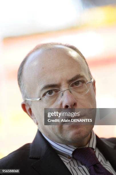 Portrait of Bernard Cazeneuve French Socialist deputy and mayor of Cherbourg-Octeville City, on March 09, 2012 in Saint-Nazaire, western France. He...