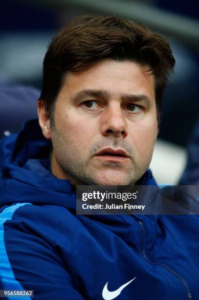 Mauricio Pochettino, Manager of Tottenham Hotspur looks on during the Premier League match between Tottenham Hotspur and Newcastle United at Wembley...