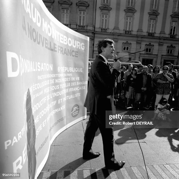 Arnaud Montebourg street meeting at Terreaux square on October 01, 2011 in Lyon, France.