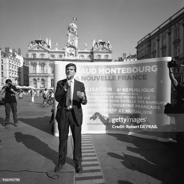 Arnaud Montebourg street meeting at Terreaux square on October 01, 2011 in Lyon, France.