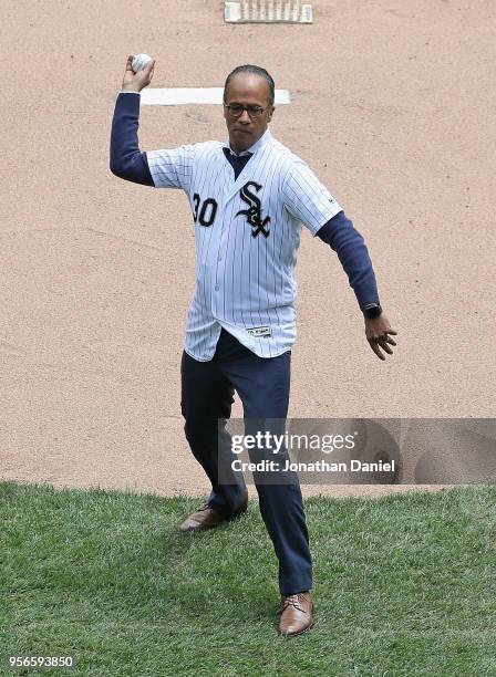 News journalist Lester Holt throws out a ceremonial first pitch before the Chicago White Sox take on the Pittsburgh Pirates at Guaranteed Rate Field...