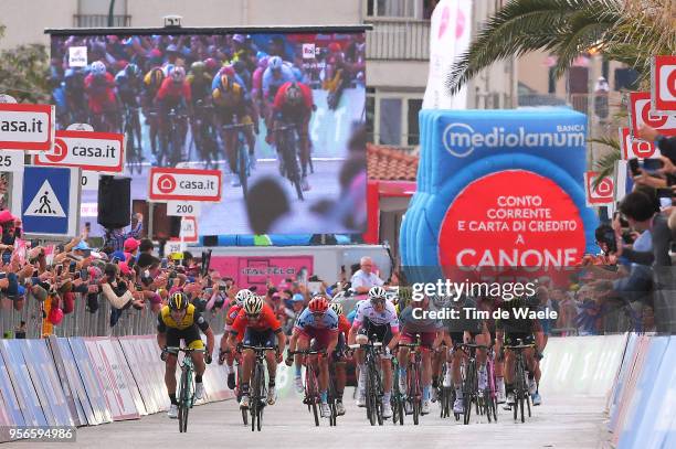 Arrival / Sprint / Enrico Battaglin of Italy and Team LottoNL-Jumbo / Giovanni Visconti of Italy and Team Bahrain-Merida / Jose Goncalves of Portugal...