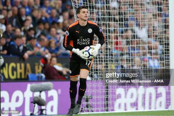 Eldin Jakupovic of Leicester City during the Premier League match between Leicester City and Arsenal at The King Power Stadium on May 9, 2018 in...