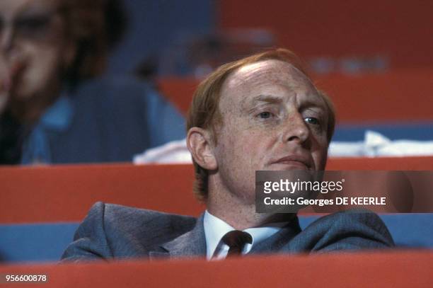 Le chef du Parti travailliste Neil Kinnock le 2 octobre 1984 à Blackpool au Royaume-Uni.