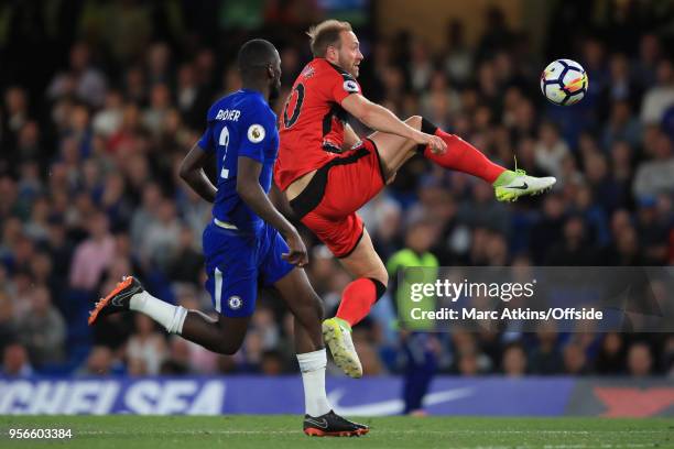 Laurent Depoitre of Huddersfield Town scores the opening goal during the Premier League match between Chelsea and Huddersfield Town at Stamford...